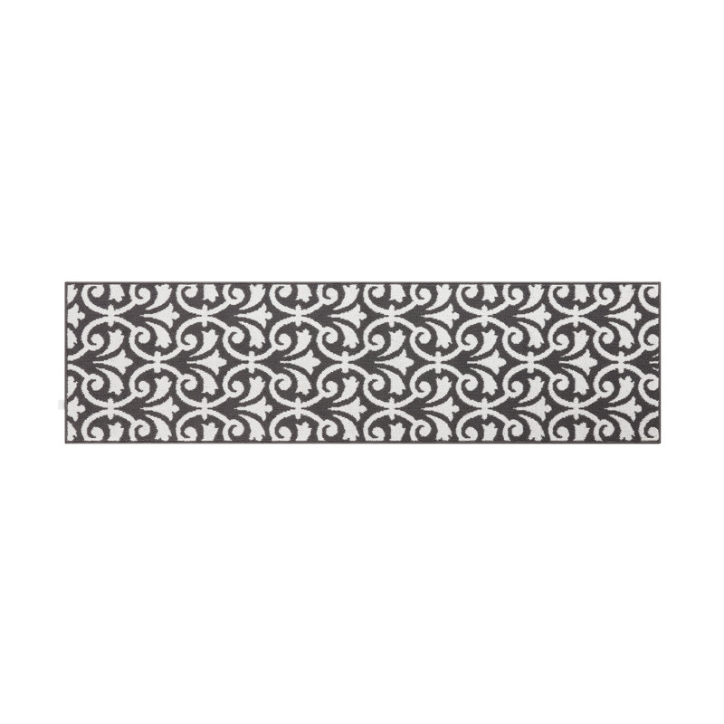 Jean Pierre Tufted Performance Floral Scroll Dark Gray/White Runner Rug